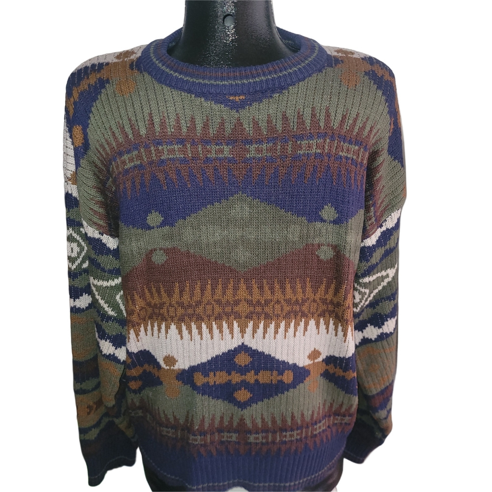 Men's Vintage 80's Rivage Multicolor Southwestern Aztec Patterned Sweater XL - Picture 3 of 6